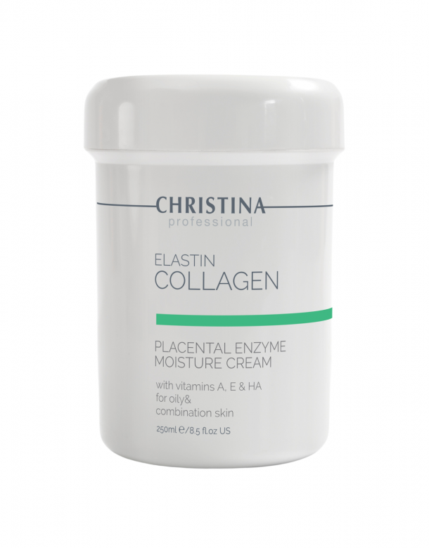 ElastinCollagen Placental Enzyme Moisture Cream with A,E&HA - Плацентарный крем для жирной кожи Christina GENERAL LINE, 250 ml.